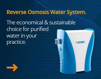 Reverse osmosis water system. The economical and sustainable choice for purified water in your practice.